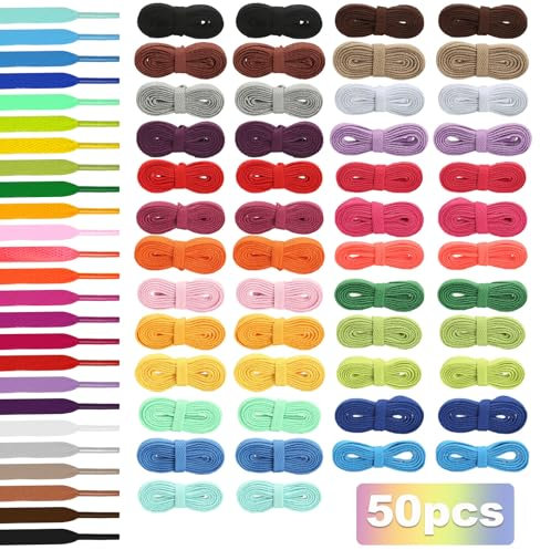 UILYNIU 25 pares de cordones de zapatos de colores, cordones planos,paquete múltiple de cordones para zapatillas de deporte, cordones de zapatos de skate,zapatos deportivos, 120 cm(25 colores)