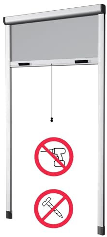 Zanzariera Verticale a Rullo Riducibile, Kit Fai da Te, Vari Colori e Misure, Installazione Senza Viti, Montaggio ad Espansione (Bianco RAL 9016, 100x250)