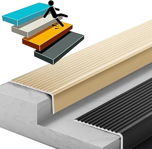 ILOOXI Treppenkantenprofil, Metallprofil, rutschfeste Treppenkantenschutz 1200 X 70 X 30mm Winkelprofil wasserdichte Treppenwinkel Für Den Innen- Und Außenbereich ﻿(Black,1pcs-L120cm/48''/3.9ft)