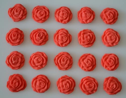 20 x Edible 3D Iced 20mm Red Roses Cupcake Toppers, Decorations Cake