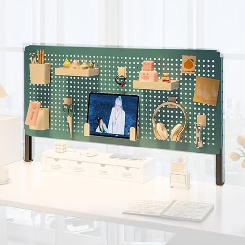 Steel Clamp-on Pegboard, Clamp-on Desk Pegboard, Magnetic Peg Board, Office Accessory Organizer, Computer Desk Accessories for Office, with Accessories Modular Hanging(Green,40x80cm/15.7x31.5)