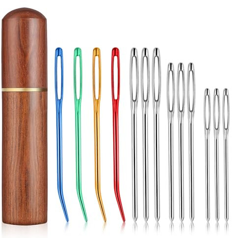 13 Stück Nadeln Mit Großem Öhr Nähnadeln Sticknadeln, stumpfe Nadeln aus Edelstahl mit großem Öhr, Gobelinnadel, Garnnadel zum Quilten, Häkeln, Weben, Perlenstickerei, scharfe Handstricknadeln