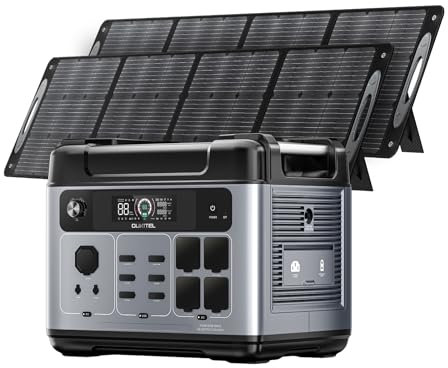 OUKITEL P2001 Plus Station électrique portable avec Panneau Solaire 2x200W, 2048Wh LiFePO4 Generateur Electrique Portable UPS, 4 Sortie CA 2400W,1800W Charge Rapide Power Station pour Camping, Voyage