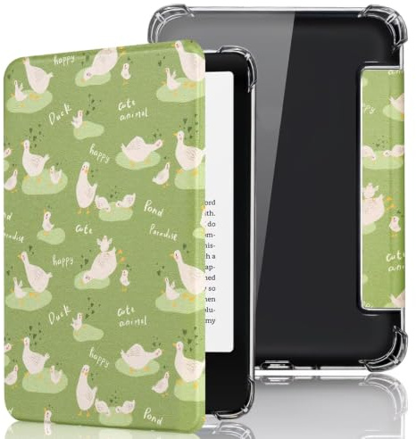 Fancity Custodia Compatibile con Kindle Paperwhite 7 (12a generazione), Kindle Colorsoft Signature Edition 2024 2025, trasparente TPU morbido con accensione/spegnimento intelligente, Ducks