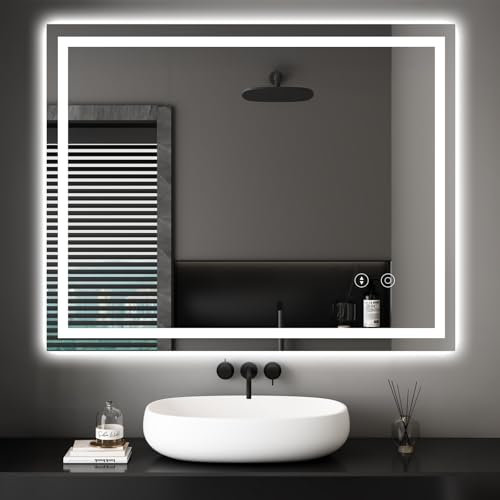 Dripex Badspiegel mit Beleuchtung Led Spiegel mit Touch-Schalter, Dimmbar, 3 Lichtfarbe Einstellbare Badezimmerspiegel mit Beleuchtung, Beschlagfrei 80 x 100 cm