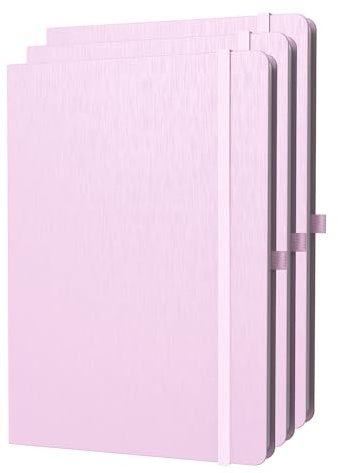 ONAVIA A4 Liniert Notizbuch, Notebook Hardcover, 80 Blätter (160 Seiten) 80 g/m², 7mm Linienabstand für zu Hause, Schule und Arbeit, Rosa (3 Stücke)