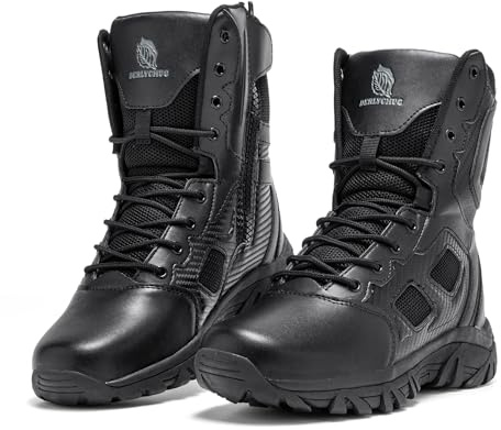 derlychug Men's Military Tactical Combat Boots Side Zipper Hiking Outdoor Boots