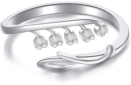 DAYLINLOVE Maiglöckchen Ring 925 Sterling Silber Verstellbarer Offener Maiglöckchen Ring Maiglöckchen Schmuck Blumen Geschenk für Frauen Damen Mädchen