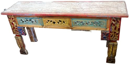 Marblechic - Consolle Porta TV in Legno Intagliato – Stile Tibetano – 170x48x84h cm – Fatto a Mano in Indonesia