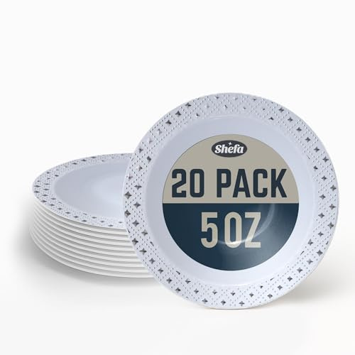 Shefa Dinnerware, Dinner Plates, Bowls for Soup, Ideal Set for Birthday, Parties, Camping, BBQ, Picnic, Travel and Events, Takeaways Microwavable (Silver 5oz Bowl)