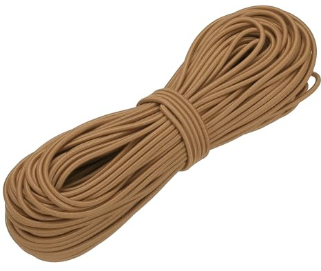 YELARXI Shock Cord, Elastic Cord Marine Grade Bungee Rope Stretch String - Fitting for (DIY Projects - Sewing - Tie Downs - Tent Pole - Kayak Strap) 1/8 Inch x 100 ft & Light Brown