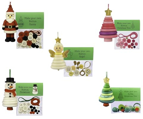 DIY Knopfs Weihnachtsbaumschmuck Basteln Set, 5 Stück Knopfs Weihnachtsschmuck Set, HandgefertigtesKnopf Bastelset Mit Weihnachtsbaum/Schneemanns/Weihnachtsmann/Engel, Für Fensterbänke, Verandas