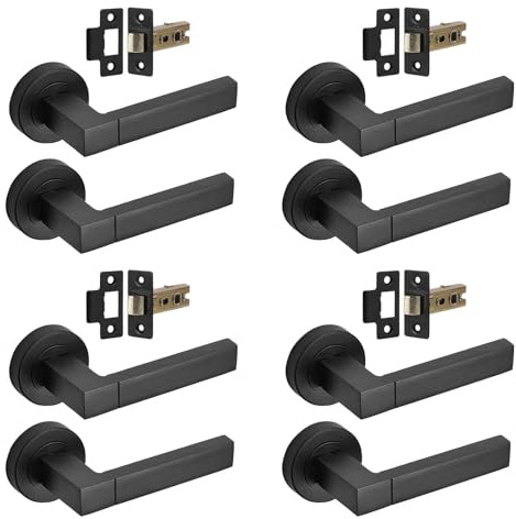 Decoranddecor Matt Black Door Handles Internal with Latch 4 Pack | Solid Internal Door Handles, Interior Door Handles, Door Handles Black, Indoor Door Handles