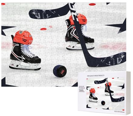 300 Teile Puzzle mit Aufbewahrungsbox, Eishockey-Muster, bedrucktes Holzpuzzle 40 x 28 cm, für Erwachsene, Kinder, Familie, Spaß, dekoratives Spiel