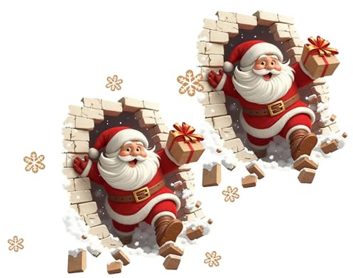 2 Stück Weihnachtsmann Bricht Durch Die Wandaufkleber, Wandtattoo Weihnachte, Lustige Weihnachtsaufkleber Für Weihnachtsfeier Zuhause Küche Wohnzimmer Badezimmer Schlafzimmer Fenster Tür deko