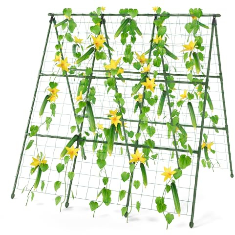 Miory Gurkenspalier für Hochbeet, 121,9 x 121,9 cm, A-Rahmen, Stahl, Garten-Rankgitter für Kletterpflanzen, Outdoor, UV-beständige PE-beschichtete Pflanzenstütze für Gurken, Tomaten, Gemüse