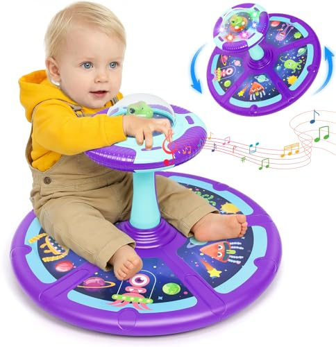 Wdmiya Weltraum Karussell Drehstuhl für Kinder, 360°Sensorischer Drehstuhl mit LED-Beleuchtung und Musik, 18 Monate Sensorik Spielzeug Baby, Geschenk für Jungen Mädchen ab 1 2 3 Jahr