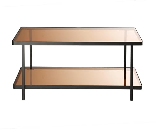 Calicosy – Table Basse 2 Plateaux en Verre Fumé – Structure Métal Noir – Verre Trempé – Collection Ora – Salon – L 100 x P 50 x H 48 cm