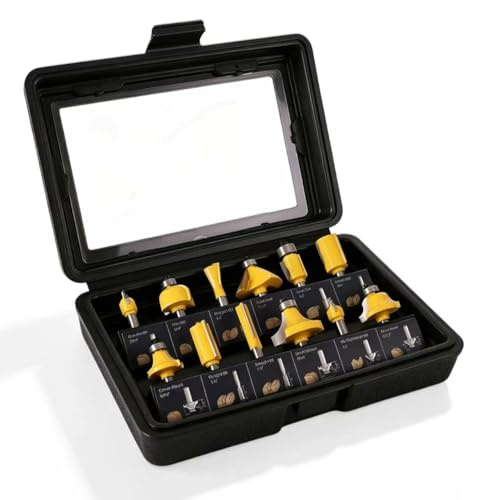 CSOOM Router Bits 12 PCS Set, 12 Pieces 1/4 Inch Shank Router Bit Kit, Professional Woodworking Milling Cutter Set, Tungsten Carbide Milling Bit Kits for Professional Woodworking