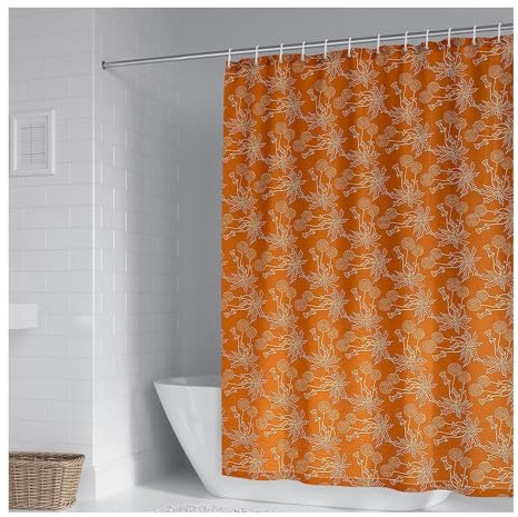 Tolldek Duschvorhang Orange Weiß 90x180 cm Textil, Löwenzahn Muster Bad Vorhänge Polyester Schnell Trocknend Waschbar Duschvorhänge für Badezimmer 0,9 x 1,8m Lang(BxH) mit Duschvorhangringen