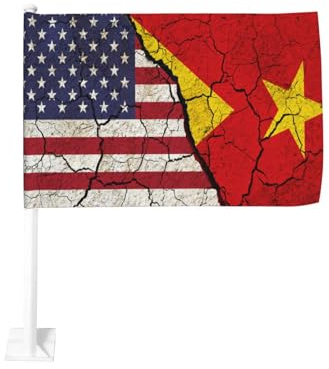 Vintage-Flagge „Amerika gegen Tigray mit Fensterclip für Auto, Sonnenschutz, 12 x 18 Zoll großes, doppelseitiges Banner für LKW