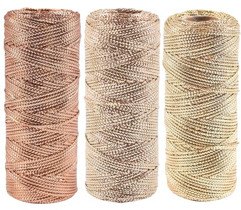 Yayatty Filo D'oro Spago Dorato, 1,5mm Spago Dorato per Decorazioni Tinsel Corda per Artigianato, Decorazione di Natale, Hobby Creativi, 3 Colori C, 300m