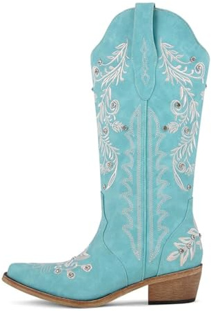 IRGVJIFR Stivali da cowboy for donna alti fino al ginocchio Stivali da cowboy donna con punta a, tacco a frange e ricamo, stile western cowgirl Per viaggiare(CD250611C,43)