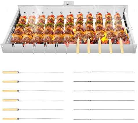 Teodute Parrilla Electrica Acero Inoxidable, Área Cocción Ajustable 16 a 30cm, Automática USB Barbacoa Electrica para Picnics Fiestas en Jardín Hogar y Camping (60cm Largo)