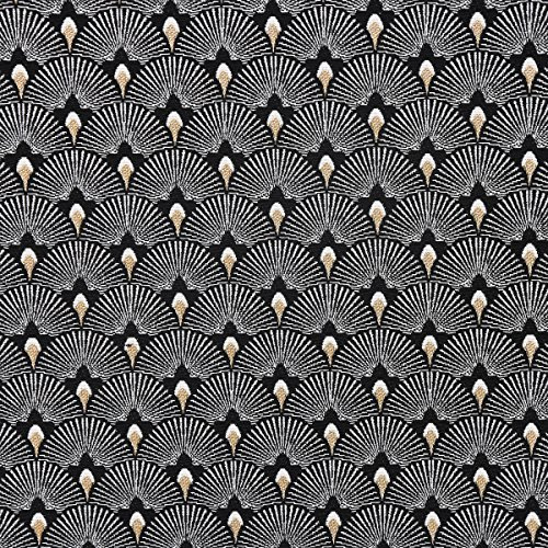 Dekostoff Jacquard-Stoff Pfau schwarz weiß gold