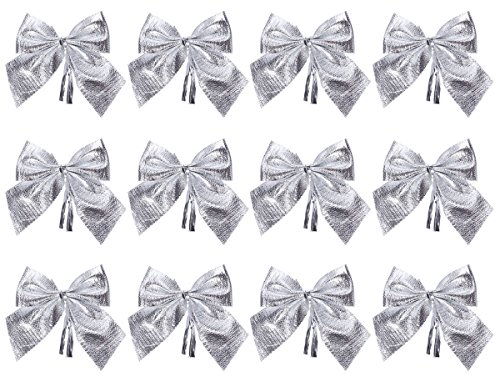 Weihnachten Schleifen Weihnachtsbaum Schleifen Bowknots Weihnachtsbaum Anhänger Deko 5,5cm Stück (Silber)