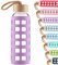 Cleesmil Sports Glass Water Bottle with Silicone Sleeve with Bamboo Lid BPA Free 360 ml (Violet)