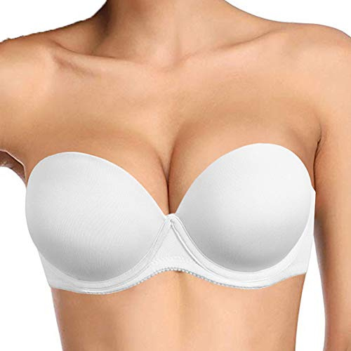 Plusexy Damen Push Up Trägerloser BH Dick Gepolsterte Bügel Convertible Multiway BHS, Weiß, 95A