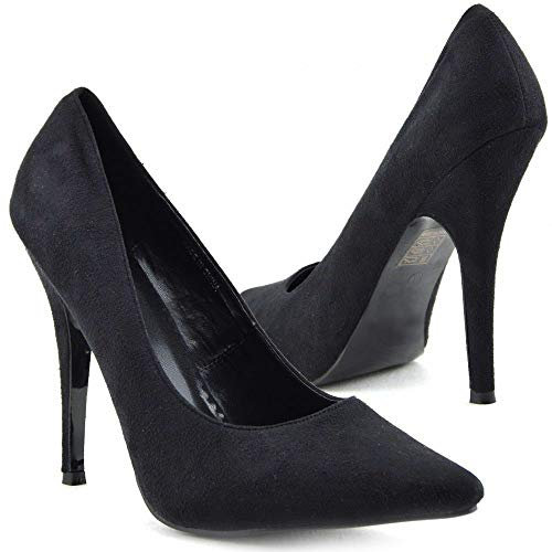 Women Stiletto High Heel Pointed Pumps Ladies Party Clubbing Work Court Shoes Size 3-12 (11 UK, Black Suede)
