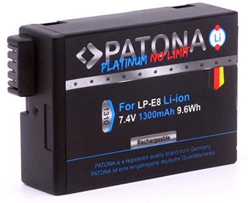PATONA Platinum LP-E8+ Akku 1300mAh Ersatzakku kompatibel mit Canon EOS 550D 600D 650D 700D Rebel T2i T3i T4i T5i Kiss X4 X5 X6i X7i Battery Pack LPE8 LP E8 LPE 8