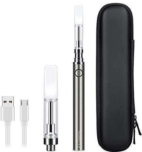 E Zigarette Starter Set, CBD öl 1100mAh Vaporizer Verdampfer, Pyrex-Glaskartusche Vape Pen E Shisha Hemp Oil Dampfer Starterset,Kompakt, Schwarz,Silber, ohne Nikotin, Edelstahl