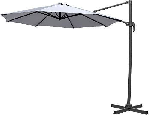 Green Bay 3m Patio Parasol Roma Outdoor Umbrella 360° Rotation Sun Shade Shelter Crank Hanging Rattan Cantilever Grey