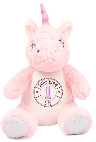 Selket's Shop Einhorn Stofftier Schulkind personalisiert mit Name – Einschulung Geschenk für Mädchen zum Schulanfang