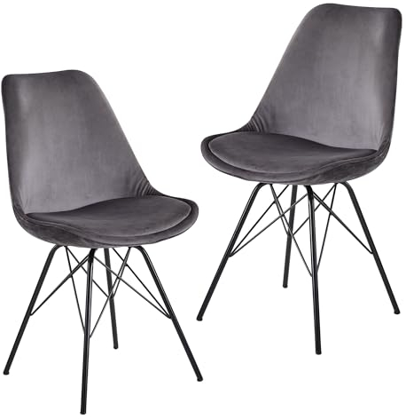 FineBuy Esszimmerstuhl 2er Set Samt Küchenstuhl mit schwarzen Beinen, Schalenstuhl Skandinavisches Design, Polsterstuhl mit Stoffbezug, Stuhl Gepolstert