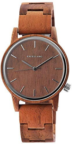 Excellanc Herrenuhr Braun Holz Analog Quarz Holzuhr Armbanduhr