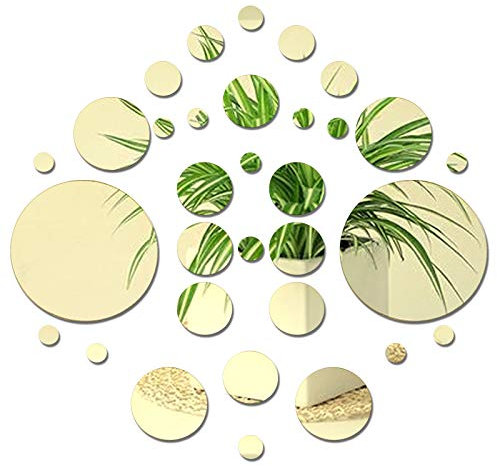 CREATCABIN 32 Stück Runde Acryl Spiegel Wandaufkleber Kreis Spiegel Wandtattoos Selbstklebend Kreis Für Zuhause Wohnzimmer Schlafzimmer Dekoration, Gold