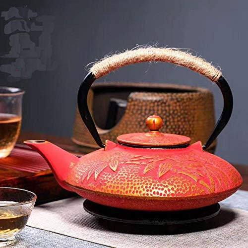 900ml Gusseisen Kirschblüten Tee Kessel Teekanne Tee Zubehör Tee Set Haus Dekor Für Freunde Familie Tee Liebhaber-Blattrot