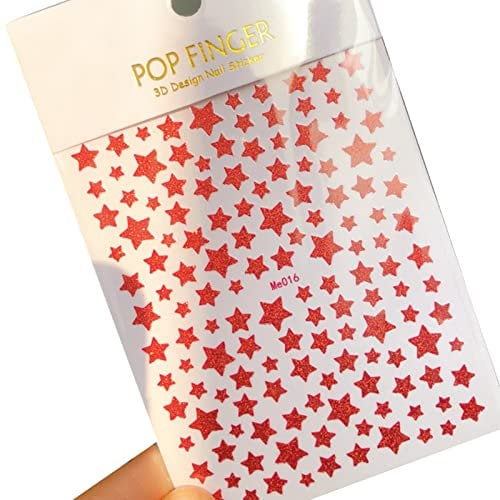Glittered Star Nail Transfer Sticker Sheet Long Last Nail Art Decals Pack DIY Nail Transfer Tips for Female Red 1size