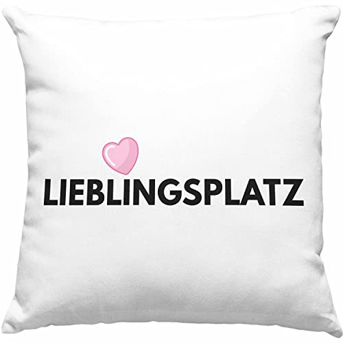 Trendation - Lieblingsplatz Kissen mit Füllung 40x40 cm Lustiger Spruch für Frauen Geschenk Geschenkidee Mama Mutter (Rosa)