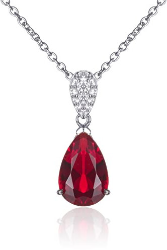 namana Roter Tränen-Anhänger mit Halskette für Damen, 925 Sterling Silber Halsketten für Frauen mit einem birnenförmigen roten Stein und Zirkonia Edelsteinen, Rote Halskette mit Geschenkschachtel