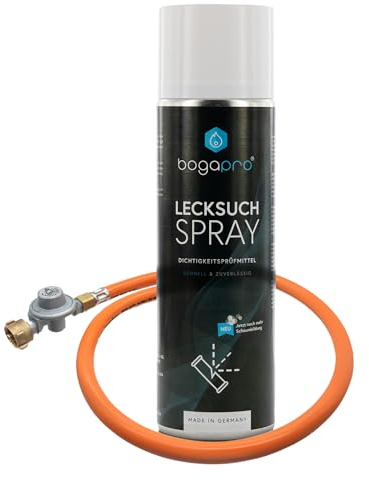 BOGAPRO Adapter-Schlauch mit Gasregler, zum Anschließen von Propan Gasflaschen, 3/8'' Links Überwurfmutter x Aussengewinde 7/16'' x 28 UNEF, mit Lecksuchspray und Polybeutel