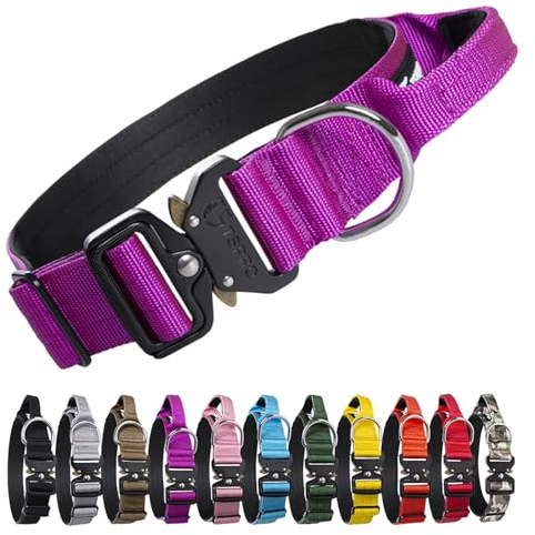 TSPRO Premium Hundehalsband mit Griff Dickes Verstellbares Taktisches Hundehalsband Schwere Ausführung Schnellverschluss Metallschnalle für Mittelgroße bis Große Hunde (Lila L)