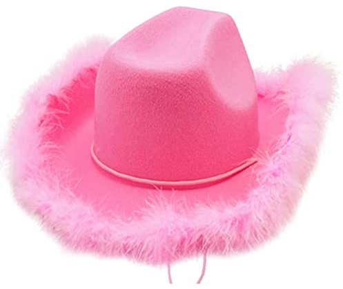 JTLB Cowgirl Hat Cowboyhüte Frauen, rosa Cowboy-Hut Cowboy Hut mit Hals ziehen String Cosplay-Party-Kostümzubehör Spiel Dress-up Frauen
