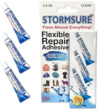 Stormsure Flexible Repair Adhesive: 3 x 5g Clear Glue - Strong, Waterproof Repairs for Inflatable Boat, Kayaks, Canoes, and PVC Repairs