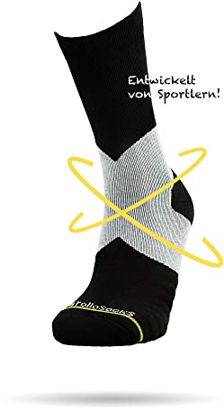 ROLLO SOCKS Team 5.0 Black - Laufsocken mit gezielter Kompression, Running, Sprunggelenk stützend, Bandage Fußgelenk, Sportsocken, Für jeden Sport geeignet, Größe M (40-43)