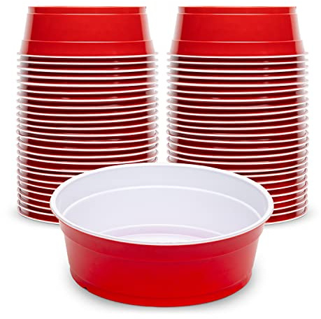 GoBig Red Party Cup Bowls - 50 Small Disposable Plastic Bowls